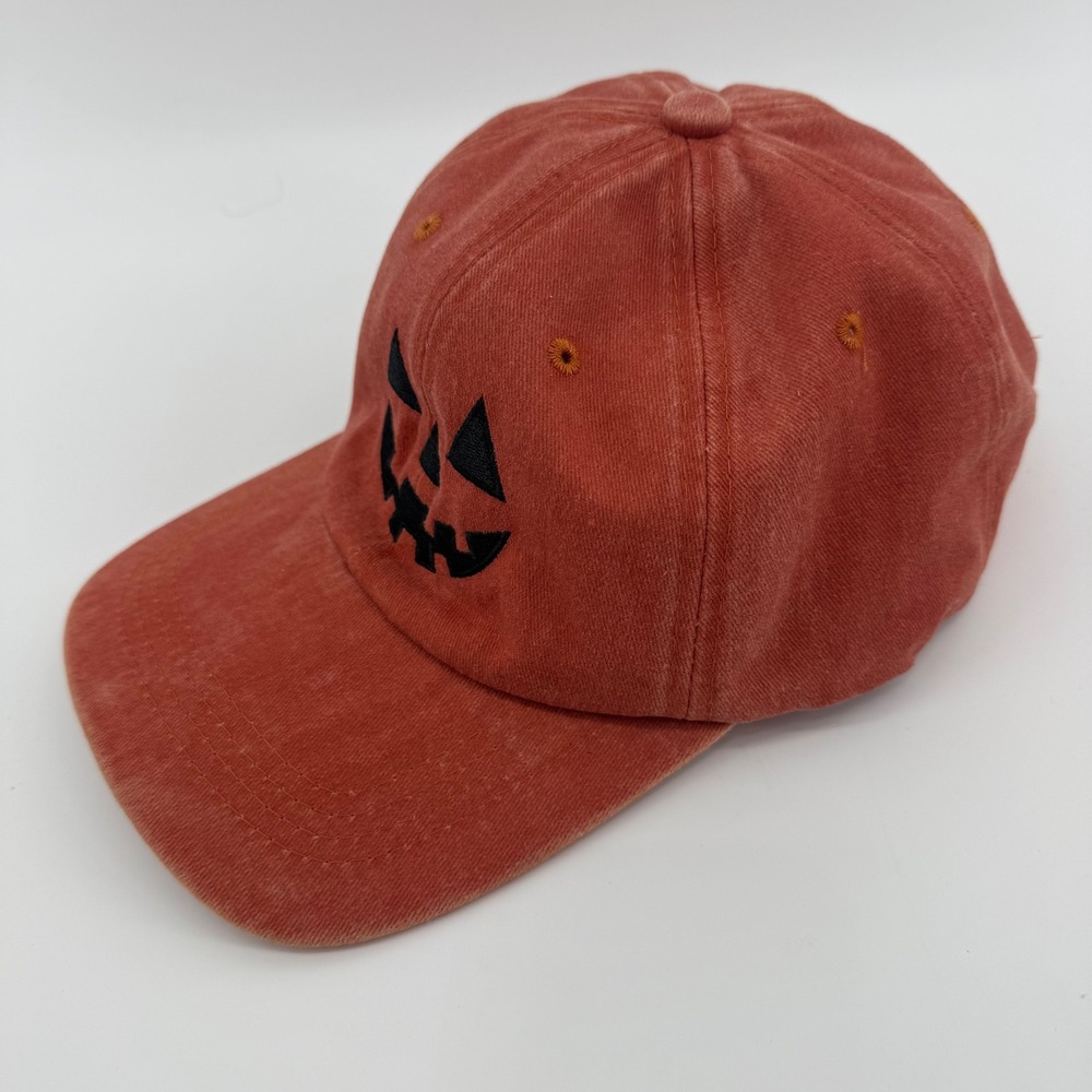Orange Pumpkin Face Jack-o-Lantern Baseball‎ Cap Adjustable Strap Halloween Fall - Picture 2 of 8